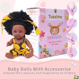 TUSALMO 10 INCH Black Baby Doll Toy with Accessories - African American Baby Dolls in Gift Box - Ideal Holiday, Christmas, Birthday Gift for 3 Year Old Girls - Soft Body Black Dolls for Toddlers