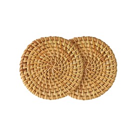 LANGYU Pot Trivet, Rattan, Pot Mat, Heat Resistant, Thick, 0.2 inches (0.5 cm), Round, Washable, Natural Material, Handmade, Rattan Knitting, Nordic Style, Stylish, Home Cafe, Coasters, Accessory Rest, Tabletop Decoration (Set of 2)