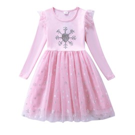 Flenwgo Toddler Girls Long Sleeve Autumn Spring Dress Casual Outfits Party Tutu Dress Sparkle Snowflake-Pink 6 Years