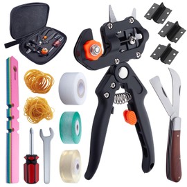 LEONTOOL Garden Grafting Tool Kits 2 in 1 Professional Grafting Scissor Shear with 3 Replacement Blades Rubber Bands Grafting Knife Protective Film and Labels for Plant Branch Tree Cutting Pruning