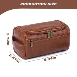 Leather Toiletry Bag for Men, Dark Brown Wash Bag for Travel, Gym & Shaving, Dry & Wet Separation with 3 Compartments - Perfect Men's Washbag