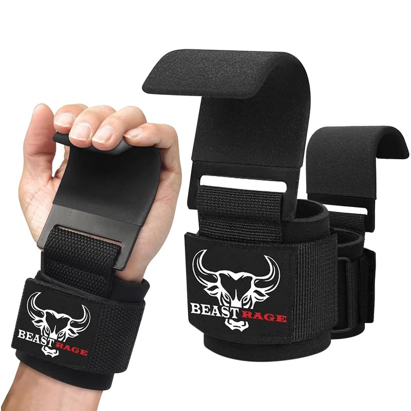 Weight Lifting Hooks Non-Slip Rubber Coated Grip Wrist Hooks Lifting