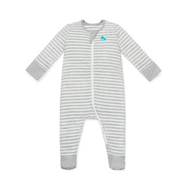 Love To Dream Enclosed Foot Romper - Two Way Zipper - Avoid Scratching - Warm Hands - 93% Cotton, 7% Elastane - Light and Ultra Breathable - Versatile - Sleep and Play -3-6 Months - Grey Stripe