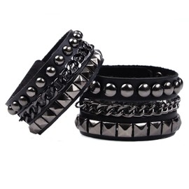 Eigso Gothic Punk Studded Bracelet Wide Bracelet PU Leather Bracelet for Men and Women Rock Biker, Leather