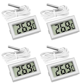LCD Digital Thermometer, Temperature Monitor, Waterproof Temperature Probe, Refrigerator, Fish Tank, Reptile, Aquarium, Cultivation, Small, Easy and Convenient, Set of 4 (White)