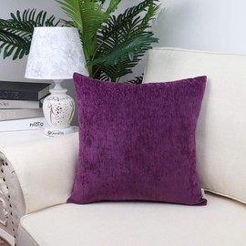 BRAWARM Pack of 2 Comfy Throw Pillow Covers Cases for Couch Sofa Home Decoration Solid Dyed Striped Soft Chenille 16 X 16 Inches Plum Purple
