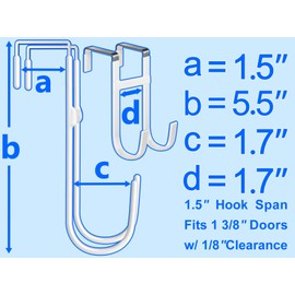 Mars-Rock Double Over Door Steel Hooks 2 Pack Fit 1-3/8" Door 5.5" White