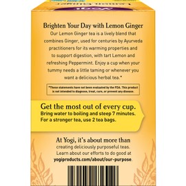 Yogi Tea - Lemon Ginger Tea (6 Pack) - Supports Healthy Digestion with Ginger, Lemongrass, and Licorice Root - Caffeine Free - 96 Organic Herbal Tea Bags
