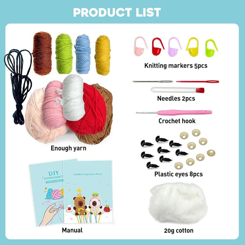 KBIBCK Crochet Set for Beginners, 2 Pieces Capybara Crochet Set