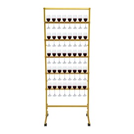 LYNICESHOP 5-Tier Champagne Glass Holder with Wheels & Brakes, Mobile Champagne Wine Flutes Display Stand for 40 Glasses, Rolling Metal Champagne Tower Rack for Wedding, Party, Bar Events (Gold)