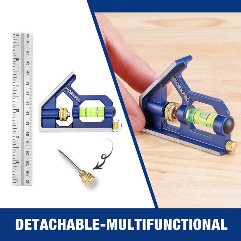 WORKPRO Carpentry Squares 6Inch/150mm, Combination Square, Engineers Set Square, Adjustable