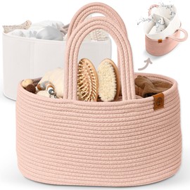 J&JOO 2-in-1 Baby Diaper Caddy Organizer, Water-Resistant Lining Protection, Easy Care, Basket for Changing Table or Dresser, Multi-Use, Newborn Baby Essentials