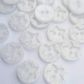 MajorCrafts® 40pcs 12.5mm White Glittered 'Star Engraved' 2 holes Round Sewing Resin Buttons Craft Embellishments