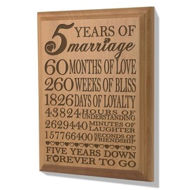 KATE POSH - 5th Anniversary Engraved Natural Wood Plaque, 5th Wedding for Her, for Him, for Couple, 5 Years of Marriage, 5 Years Together as Husband & Wife