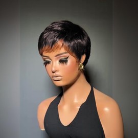 SisBroSis Short Layered Pixie Cut Wigs for Black Women Pixie Cut Human Hair Wigs With Bangs 1b/33 Color for Summer Daily Use Lightwight Glueless Full Machine Made Short Wigs for Women