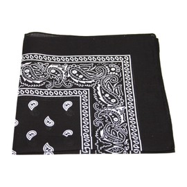 Men's/Women's Bandana Head or Neck Scarves Paisley Pattern 100% Cotton – Black