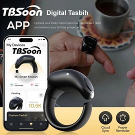 Fashion Tasbih Smart Ring, Tasbeeh Counters, Prayer Direction Indicator Guide,5 Azan Alarm Clock,Forgiveness,Electronic Rosary,Eid al-Fitr Eid al-Adha Ramadan Gift for men women,zikr ring conn 18+20mm