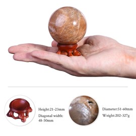 KYEYGWO Natural Moonstone Crystal Ball with Wooden Stand, Polished Round Stone Ball Sculpture Fengshui, Gemstone Fortune Telling Ball, Home Decor for Reiki Healing, Wicca, 51-60 mm