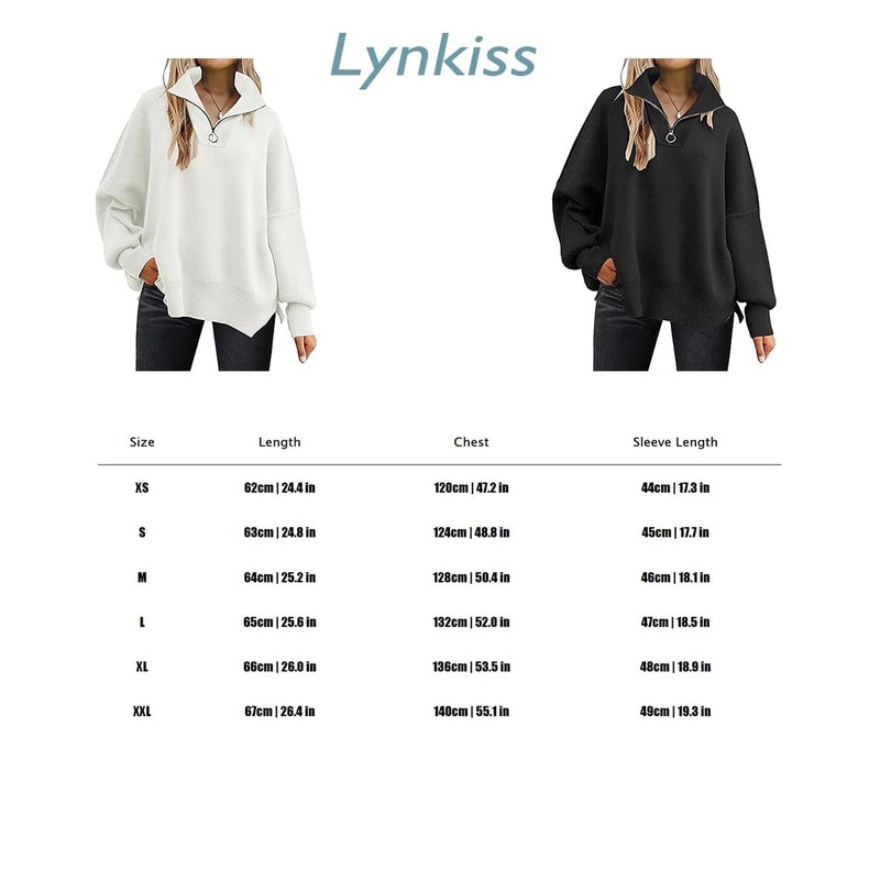 Lynkiss Women's Oversized Sweater Long Sleeve 1/4 Zipper Collar Drop