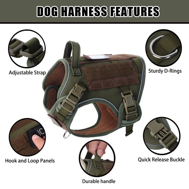 BUMBIN Tactical Dog Harness with Laesh Set，No-Pull Service Fit Smart