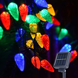Solar Christmas Tree Lights Outdoor Solar Christmas Lights for Christmas Decorations, 100 LED C6 Strawberry Christmas Fairy Lights for Xmas Tree Garden Yard Patio Arbor Decor(Multicolor, 8 Modes)