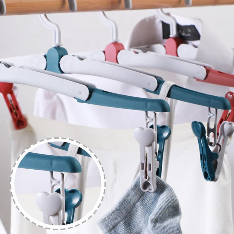 Folding Clothes Hanger, 8 Pcs Folding Clothes Hangers with Clips