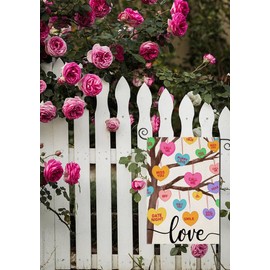 EKOREST Happy Valentine’s Day Garden Flags for Outside, Love Tree with Colorful Love Hearts Small Seasonal Decoration for Holiday Anniversary Wedding Yard Outdoor 12x18 Inch Double Sided
