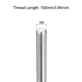 MECCANIXITY Fully Threaded Rod M6 x 100mm 1mm Thread Pitch 304 Stainless Steel Right Hand Threaded Rods Bar Studs 2 Pack