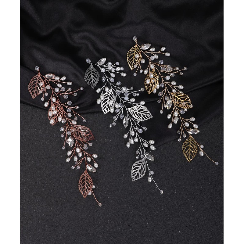 Denifery Hojas de oro para el pelo, perlas de vid,