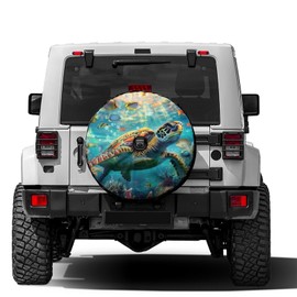 Dujiea Marine Funny Sea Turtle Fish Spare Tire Cover with Backup Camera Hole, Universal Wheel Tire Cover Tire Protectors for Jeep Trailer RV Van SUV Truck Camper and Many Vehicle 17inch
