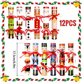 ZALAON Christmas Cracker Kit, 12 Pieces Toy Box Cracker for Xmas With Cracker Hat Jest For Christmas Party Supplies Christmas Tree