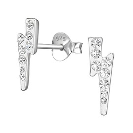 Lightning Bolt Flash Earrings with Crystal Stones - 925 Sterling Silver