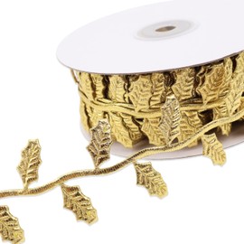 ZNZAKKA Gold Leaf Ribbon 20 Yards Artificial Leaves Trim for Gift Wrapping Crafts Party Home Decoration