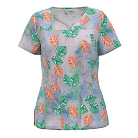 Digital Print Stretch Scrubs Top - Pandamed Notch Neck Women Stretch Top PPS102 (148, XXL)