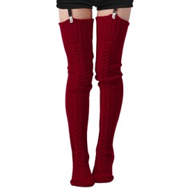 Moon Wood Women's Thigh High Socks Extra Long Winter Stockings Thick Cable Knitted Socks Over Knee Leg Warmers