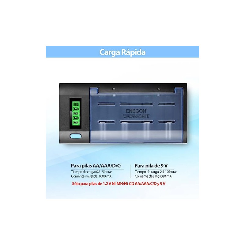 ENEGON Cargador de Pilas para Ni-MH Ni-CD de C, D,