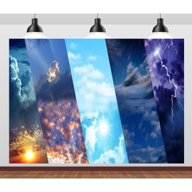 CORFOTO 9x6ft Fabric Weather Station Backdrop Sunny Cloudy Rainy Thunderstorm Background Meteorological News Themed Party Decorations Birthday Shoot Adult Portrait Photoshoot Booth Props Wallpaper