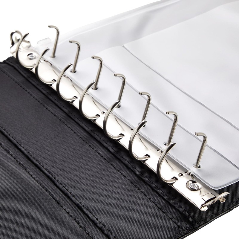 Juvale Check Binder - Black Faux Leather, 7-Ring, 14 x