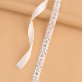 Pearl Wedding Belt Beaded Bridal Belt Handmade Pearls Sash Belt,Bride sash for Bridesmaid Flower Gril Wedding Dress (ivory)