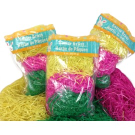 3 Variety Packs of Multicolored Yellow Pink & Green Reusable Shredded Plastic Easter Basket Grass Bags Bundle 255g Total Party Accessory Lot