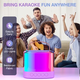 TAEMVV Mini Karaoke Machine for Kids Adults, Portable Bluetooth Karaoke Speaker with 2 Wireless Mics and LED Color Lights, Party, Christmas Birthday Gifts Toys for Girls/Boys Ages 3-12+, Purple