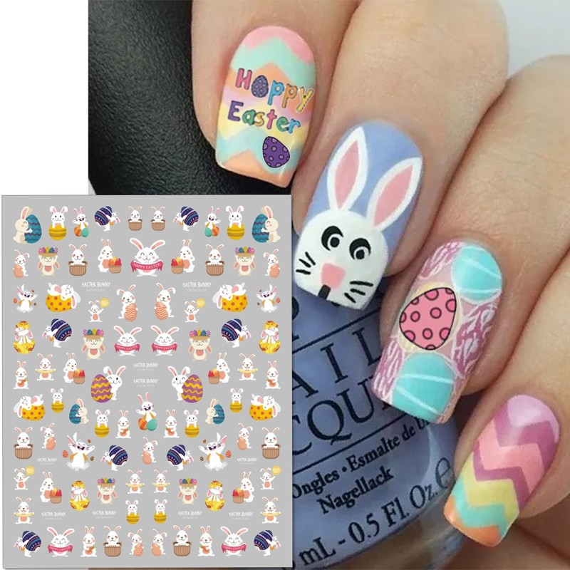 TailaiMei 10 Sheets Easter Nail Stickers, Self-Adhesive Rabbit Nail Art