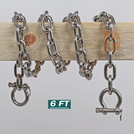 Deck Man 316 Stainless Steel 5/16" Boat Anchor Lead Chain with 2 Pack 3/8" Anti-Off Shackles，Marine Grade (6 FT)