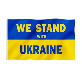 We Stand With Ukraine Flag 3x5FT Stop The War Support Ukrainian Fade Proof Gorgeous Color Thicker Polyester with Brass Grommets (We Stand, 3x5FT)