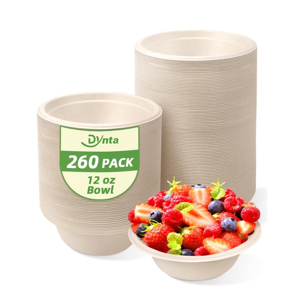Dynta Dynta Paper Bowls 260 Pcs 12oz Compostable Bowls, Eco-Friendly
