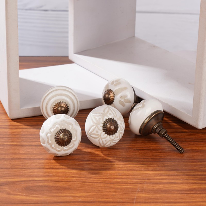 Ajuny 12 White Ceramic Cabinet Knobs Handmade Drawer Pull Handles