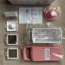 "Multi-functional vegetable slicer, shredder and potato grater, a versatile kitchen tool for home use." Utensils Food Prep - Color: Pink white box 15 pieces