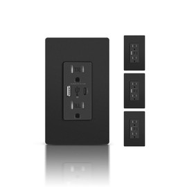 TOPELER Black USB Wall Outlet, 4.8A USB Charger Wall Receptacles with Type C/A Ports, 15 Amp Duplex Tamper Resistant Electrical Outlet, Screwless Wall Plate Included, ETL Listed, 4 Pack