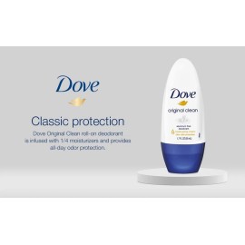 Dove Original Clean Roll On Deodorant, Aluminum Free, All Day Odor Protection, 4