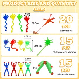 50 Pcs Glitter Sticky Hands Party Favors, Sticky Fingers Party Favors Set for Kids, Mini sticky Hands Toy Stretchy Sticky Toy, Wacky Fun Stretchy Sticky Hands Sensory Toys